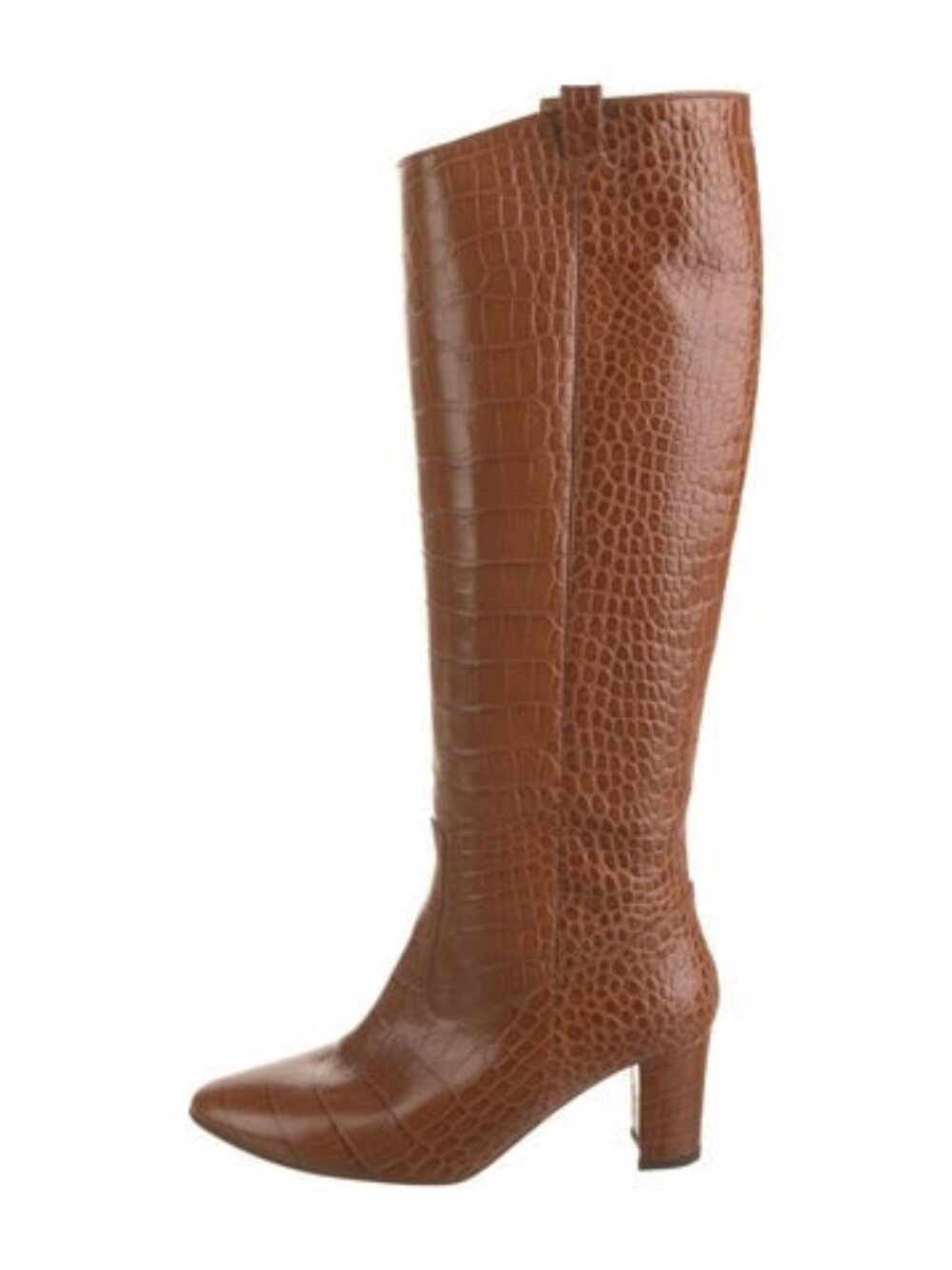 Veronica Beard Crocodile Riding Boots Brown Knee High 7